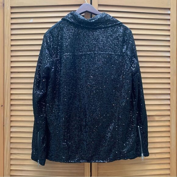 We The Free Midnight Message Black/Sliver Sequin Jacket Small - Picture 5 of 7